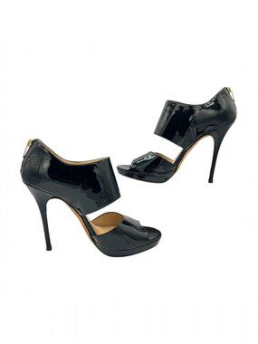 Jimmy Choo Vamp Patent Leather Ankle Cuff Heels Black EU 41
